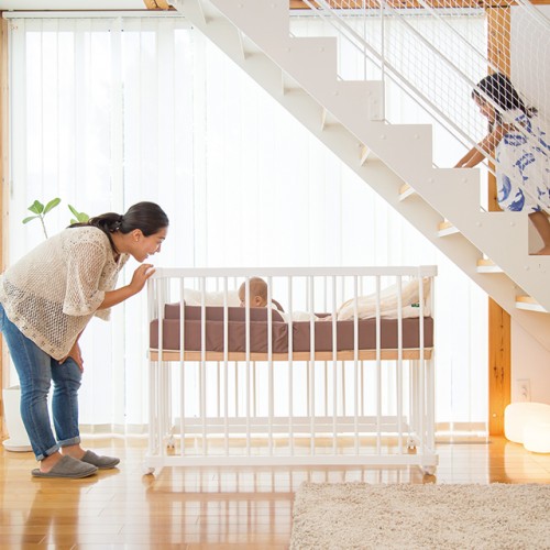 キャンペーン】ベッドサイドベッド03 ホワイト(添い寝安全ベルト付