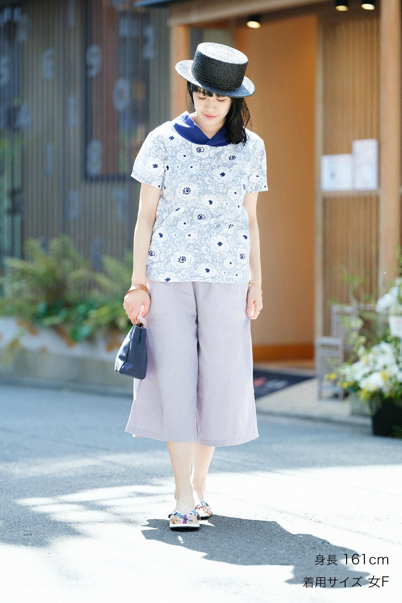 伊勢木綿 20/20 広形（ひろなり）もんぺ はぎ丈／淡藤鼠（うすふじ