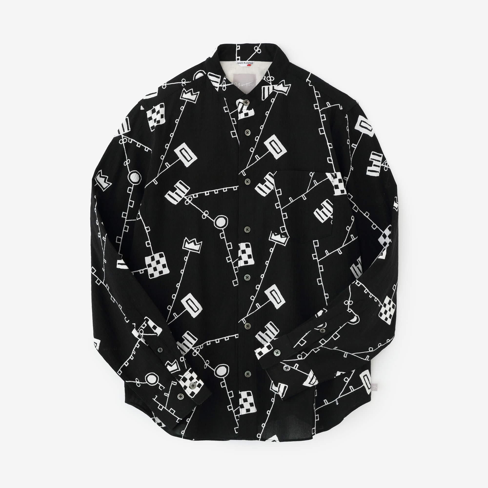 高島縮 20/20 スタンドカラーシャツ／天花（てんか）