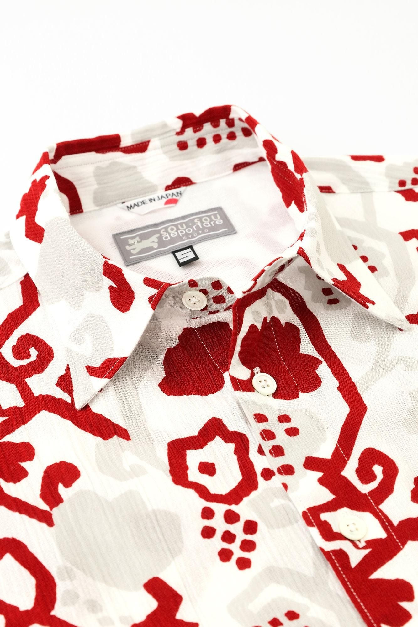 net限定】高島縮 20/20 半袖シャツ／ぶどう唐草（からくさ）