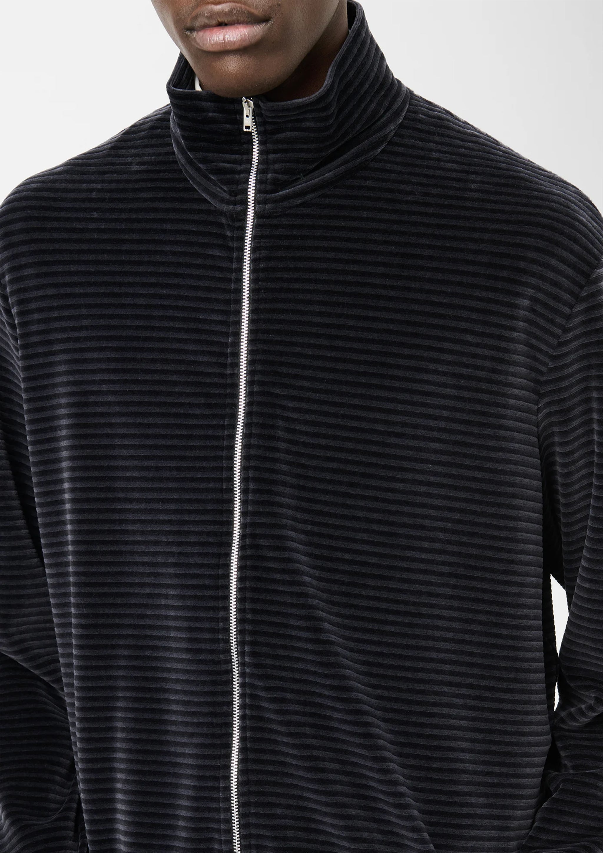 OUR LEGACY - SHRUNKEN FULLZIP POLO PHANTOM STRIPE VELOUR – SOLAR MTP