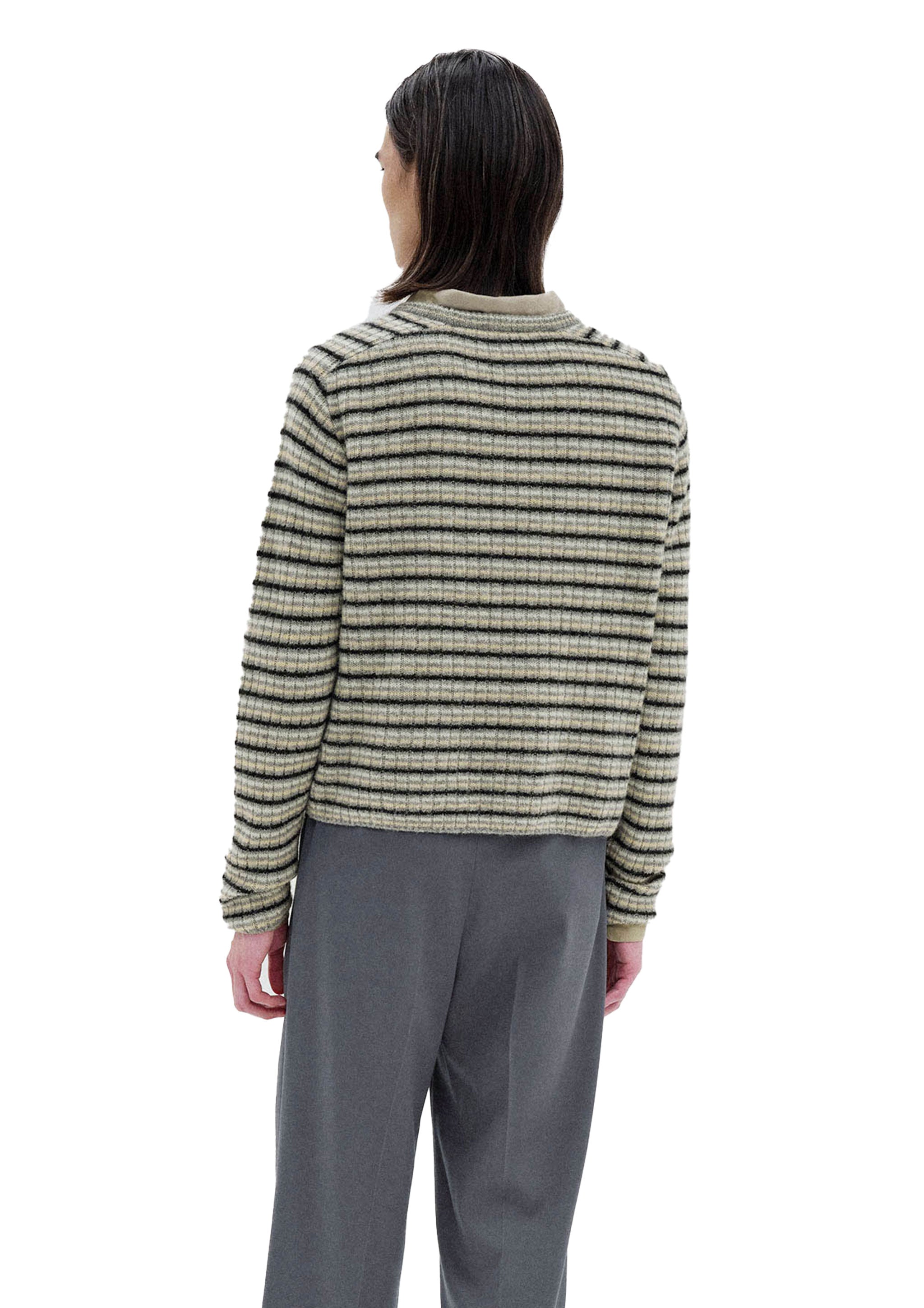 AURALEE - SHETLAND WOOL CASHMERE RIB KNIT P/O GRAY STRIPE – SOLAR MTP