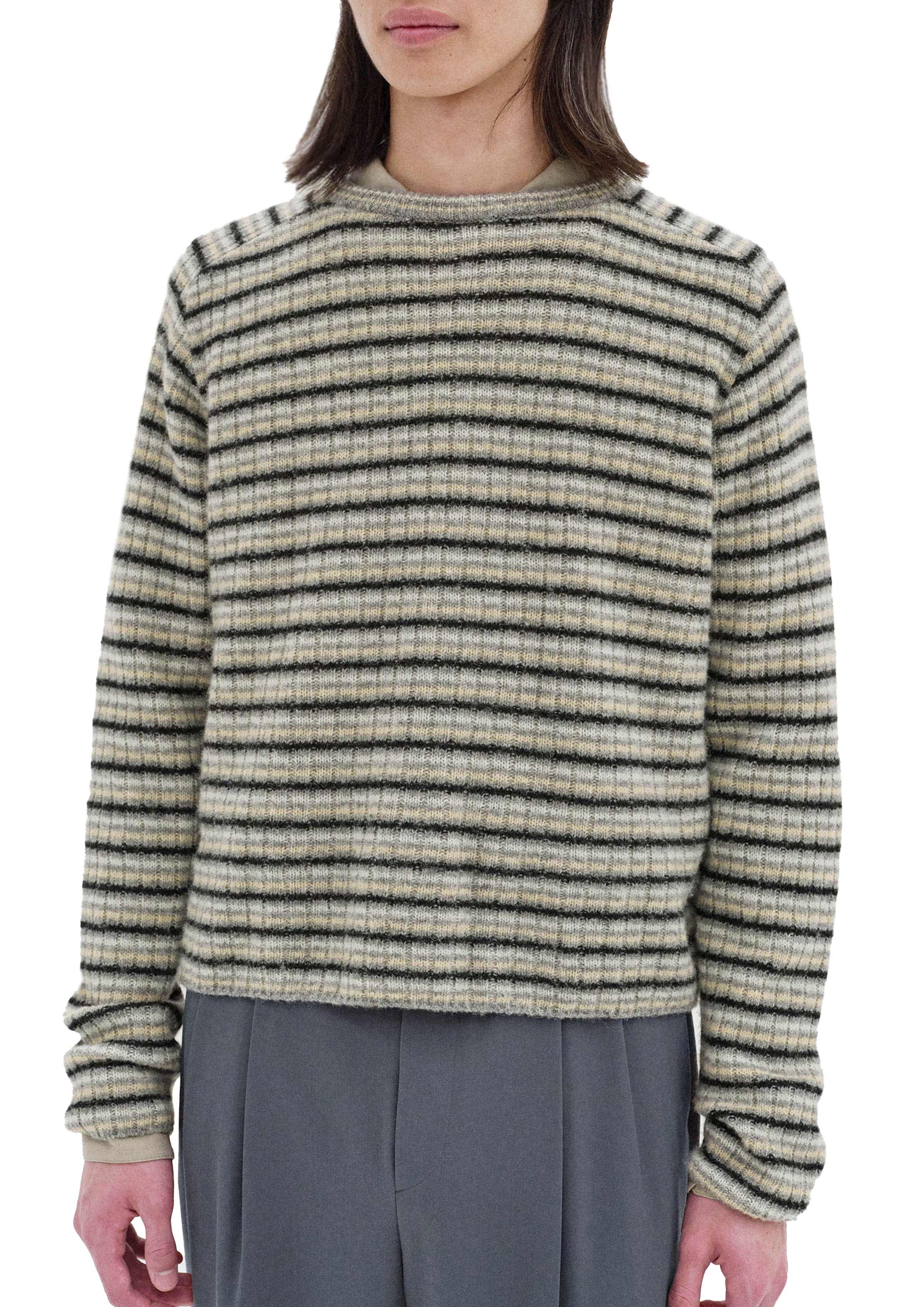 AURALEE - SHETLAND WOOL CASHMERE RIB KNIT P/O GRAY STRIPE – SOLAR MTP