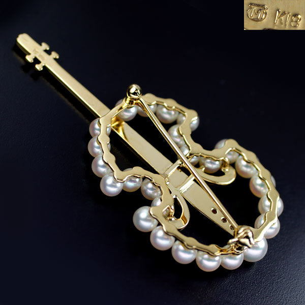 ミキモト K18YG アコヤ真珠 ダイヤモンド ブローチ 径約3.8-5.1mm