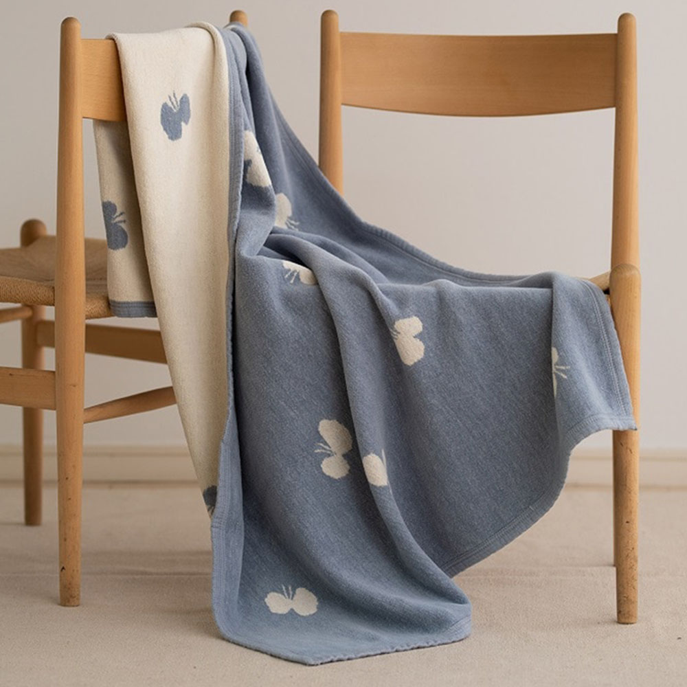 シュニールコットンブランケット ハーフ CHOUCHO 140×90cm / ブルー
