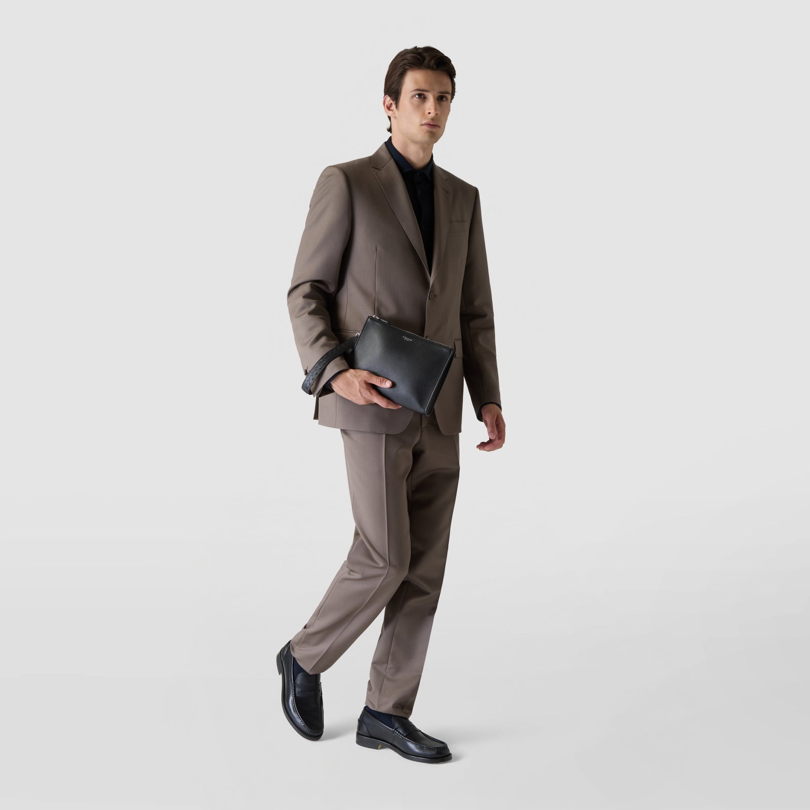 MOSAICOレザー クラッチバッグ ブラック メンズ