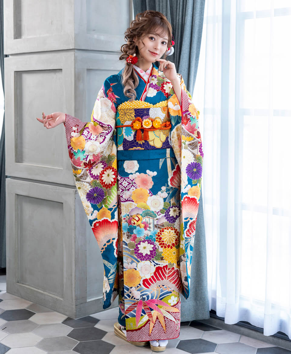 青緑菊に松竹梅[FS1077] | 成人式振袖レンタル京都さがの館