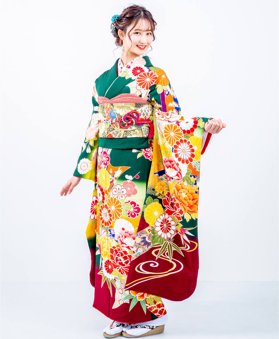 深緑のしに菊[FS0838] | 成人式振袖レンタル京都さがの館