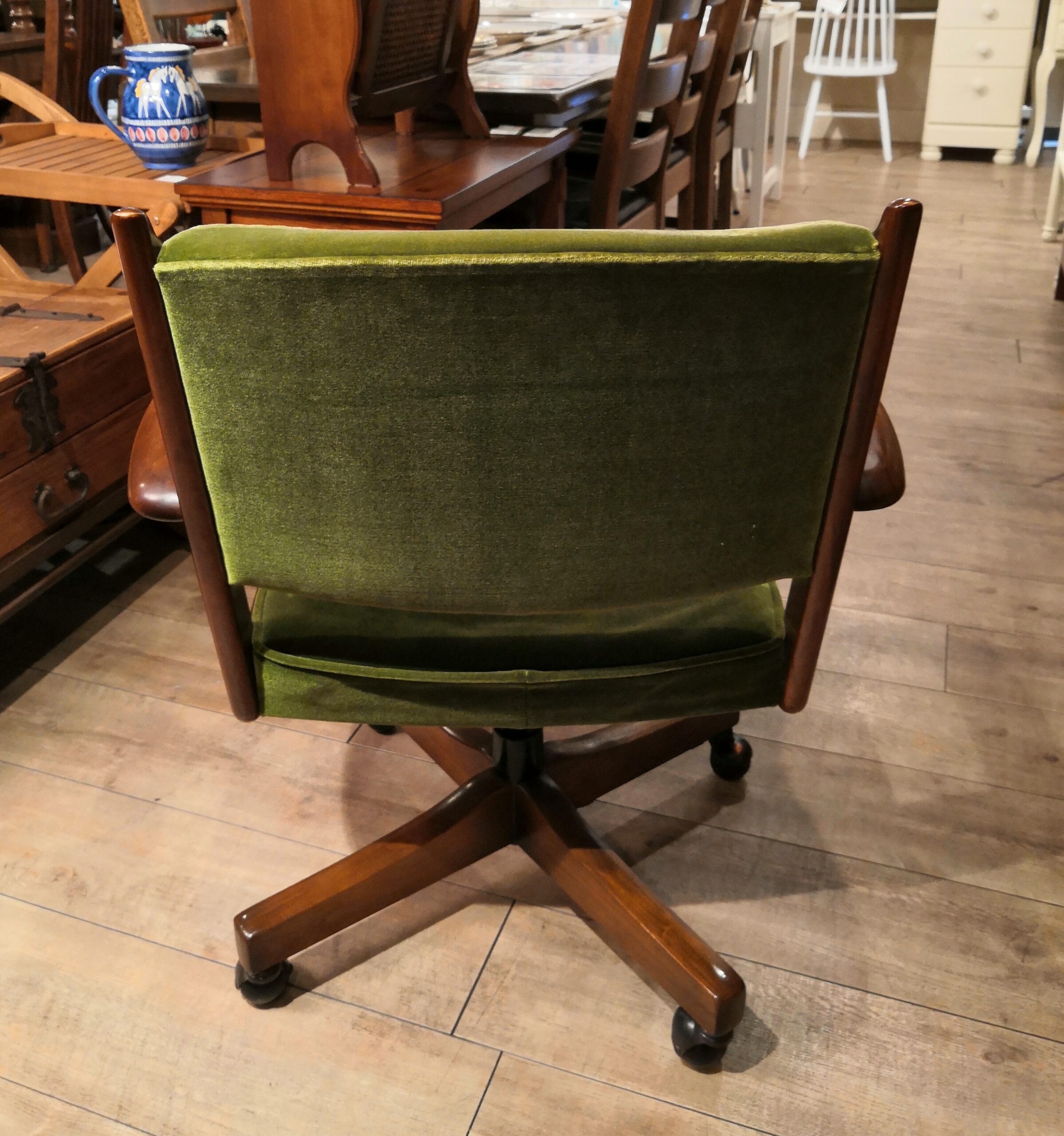 カリモク ビンテージ アンティーク グリーンベルベット回転式デスク
