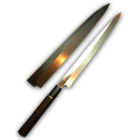 柳刃包丁 水本焼 尺0・尺1 黒檀 鞘付 【包丁の＠堺英】