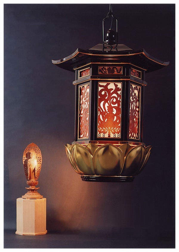 木製 蓮華仏照式六角型吊灯篭 | 株式会社作島