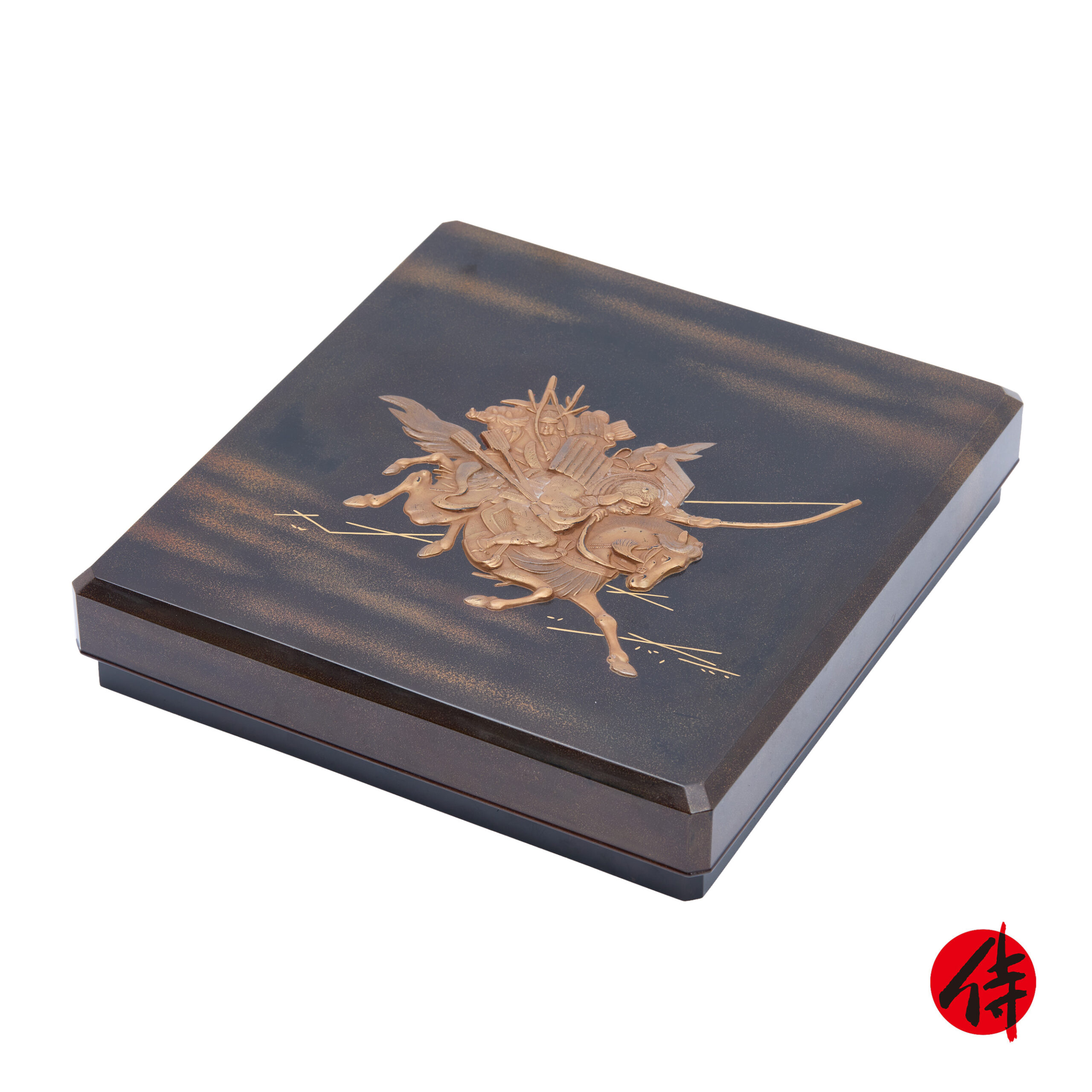 Japanese lacquer box-Makie Suzuri Bako Bajo Musha Zu (Suzuribako