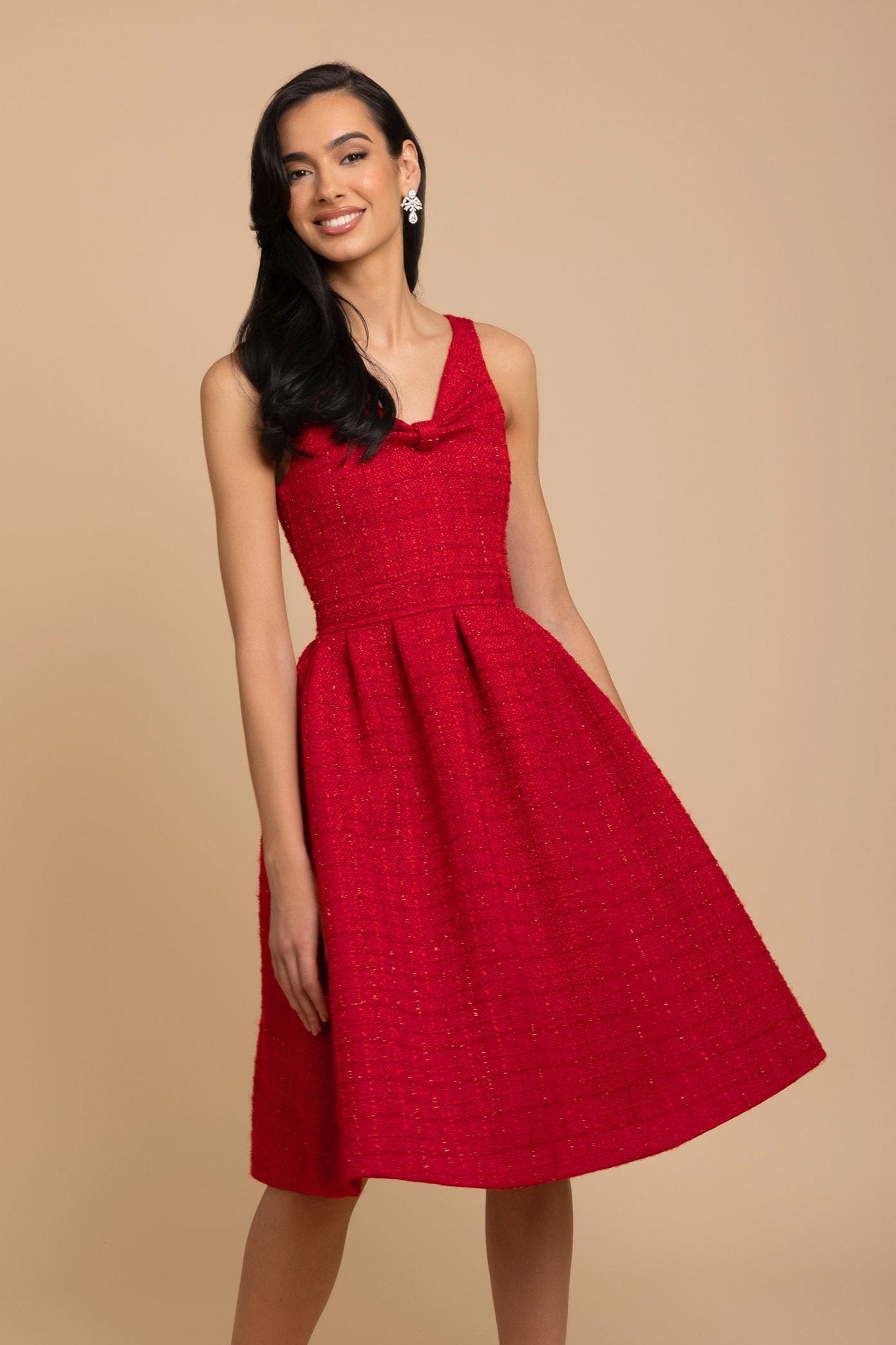 Splendour' Wool Tweed Midi Dress in Rosso – Santinni