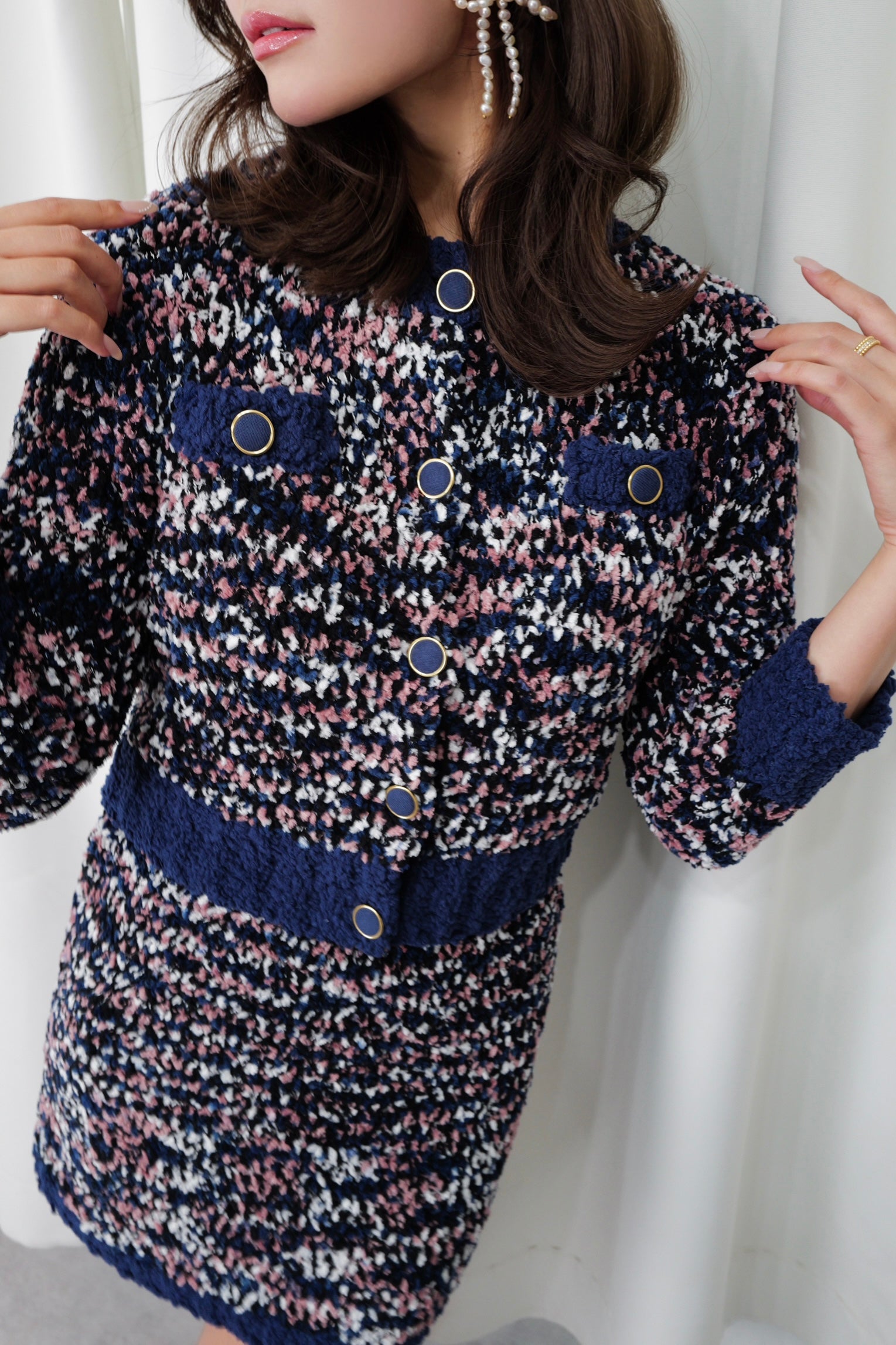 bicolor tweed knit cardigan – shéller / シェリエ