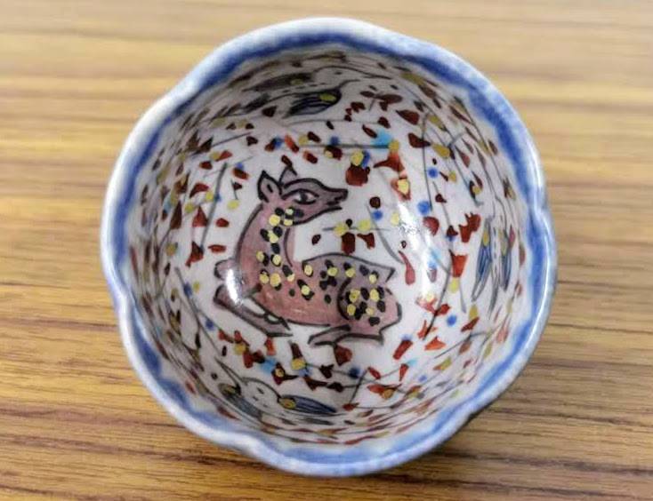 人間国宝 加藤卓男 ペルシア色絵遊鹿文酒杯 | 新栄堂