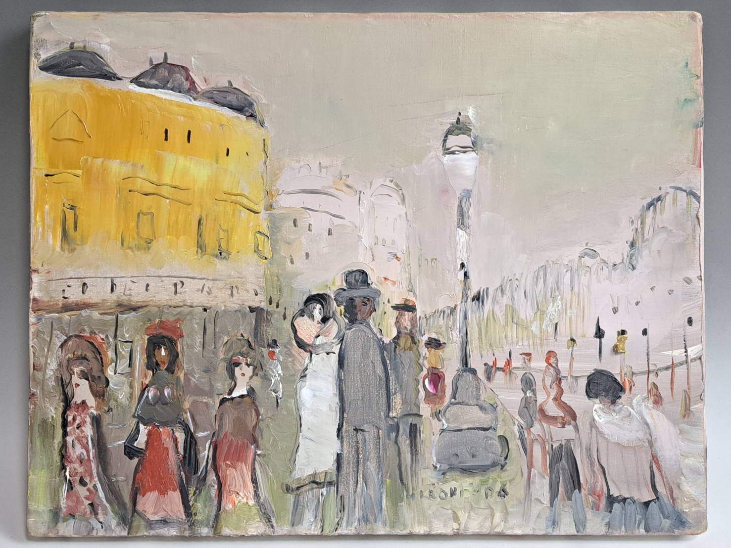 織田広喜 キャンバス「シャンゼリゼー風景 春」油彩、琴 3面、三味線 1