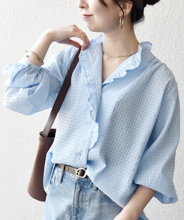 SHIPS any:〈洗濯機可能〉フリルカラー スタンド & オープン シャツ