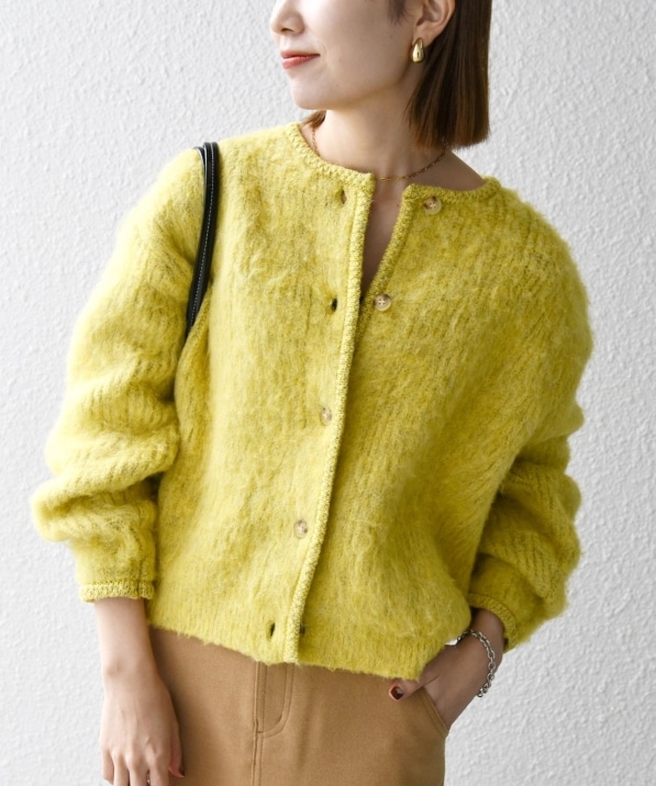 SHIPS any:〈手洗い可能〉シャギー クルーネック ニット カーディガン