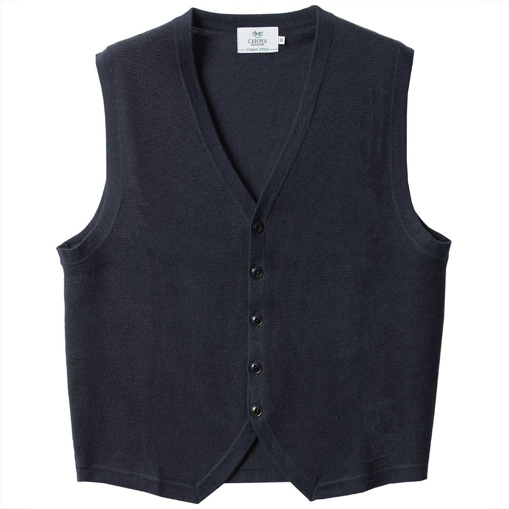 ニットベスト ジレ Vネック 前開き ウール100% 全3色 ネイビー 紺色