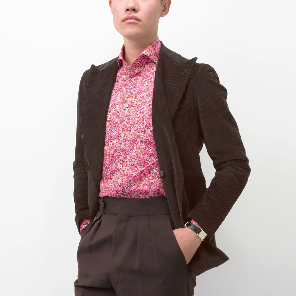 ワイシャツ プリント 花柄 草木、ボタニカル ピンク LOUIS & CLERK