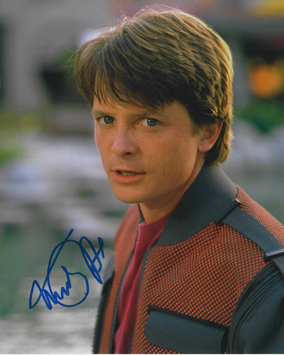 Michael J Fox 10 X 8 Signed In Blue Back to the Future