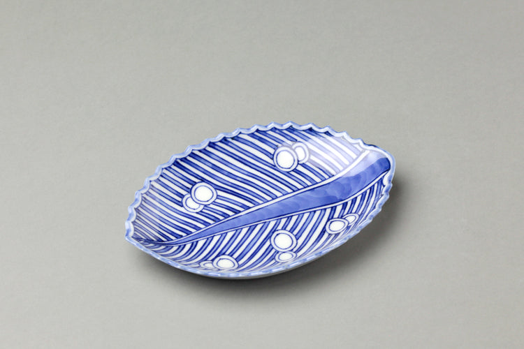 古染付意虫喰葉皿（5客組） - 松谷窯 叶松谷