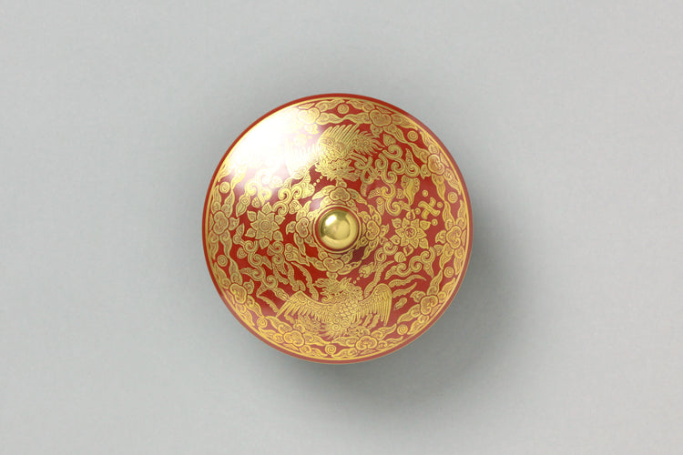 赤地金襴手鳳凰内染付蓋付汲出し - 松谷窯 叶松谷