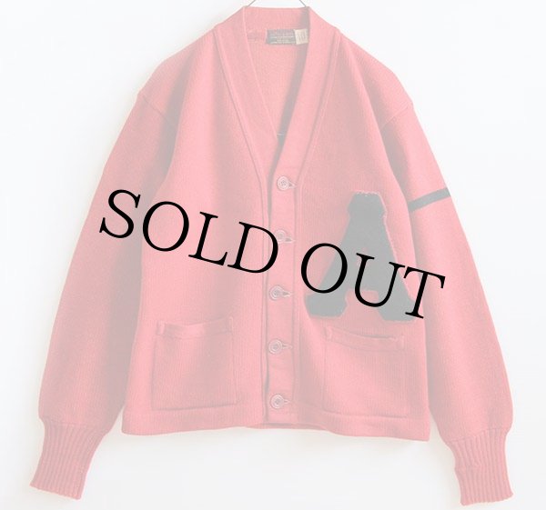 40s USA製 Wilsonウィルソン ウールニット レタードカーディガン 赤 40