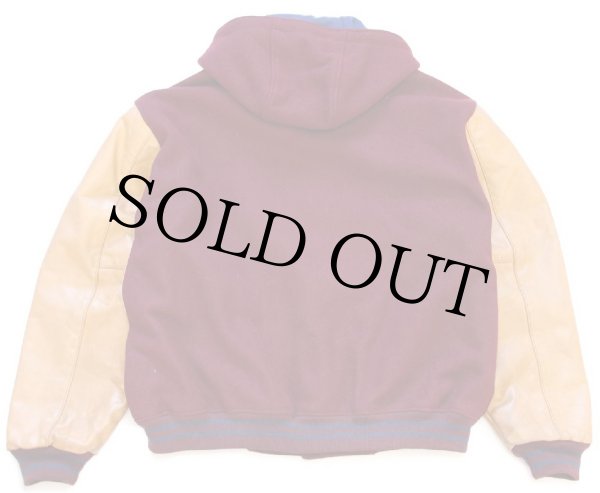 80s USA製 GAPギャップ 刺繍入り フード付き メルトン ウール 袖革