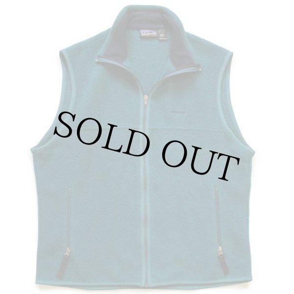 90s USA製 patagoniaパタゴニア ロゴ刺繍 シンチラ フリースベスト 緑