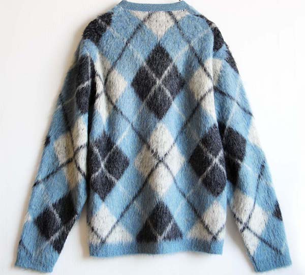 60s VAN HEUSEN アーガイル柄 Vネック モヘヤ ニット セーター M