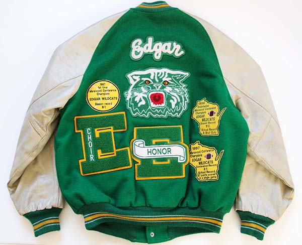 90s USA製 Ripon パッチ付き メルトン ウール 袖革スタジャン 緑 52