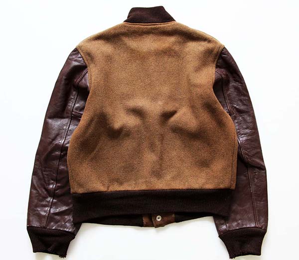60s BUTWINバトウィン メルトン ウール 袖革スタジャン 茶 18