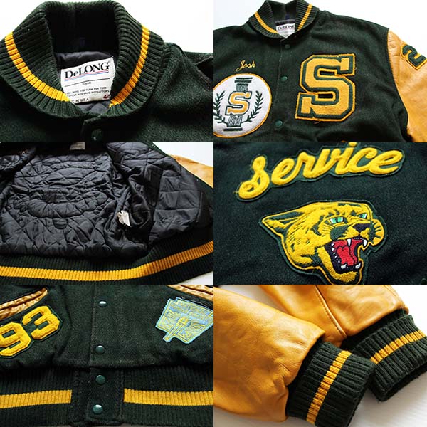 90s USA製 DeLONGデロング パッチ付き メルトン ウール 袖革スタジャン