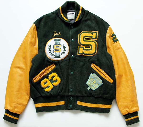 90s USA製 DeLONGデロング パッチ付き メルトン ウール 袖革スタジャン