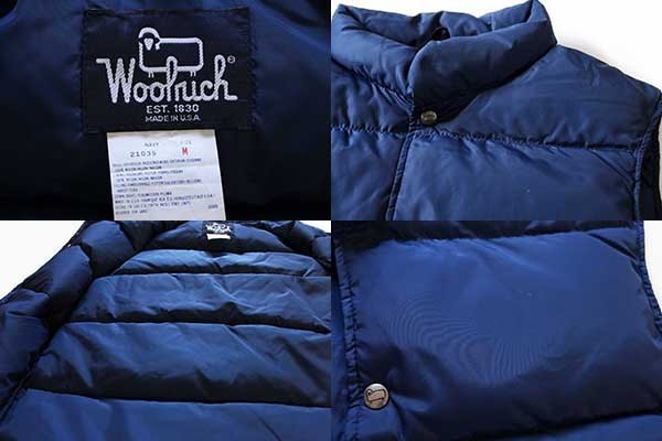 80s USA製 Woolrichウールリッチ ナイロン ダウンベスト 紺 M