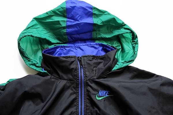90s NIKEナイキ マルチカラー 切り替え ナイロンジャケット 黒×青×緑