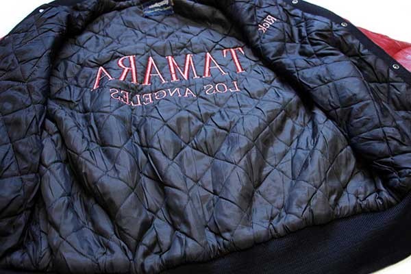 80s vintage】スタジャン S 本革 ロゴ カナダ製 裏地キルティング 80s