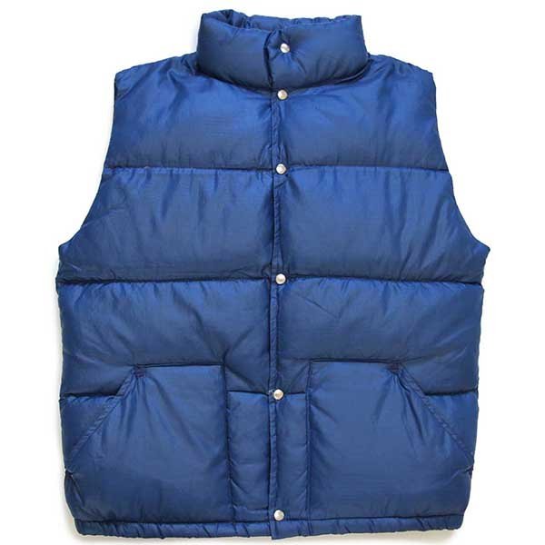 70s THE NORTH FACEノースフェイス 茶タグ ナイロン ダウンベスト 紺 S