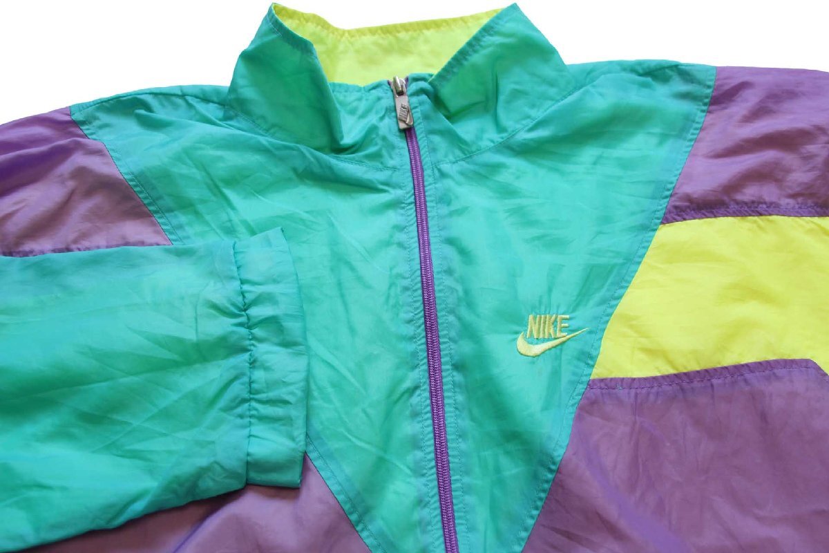 90s NIKEナイキ ロゴ刺繍 マルチカラー 切り替え ナイロンジャケット