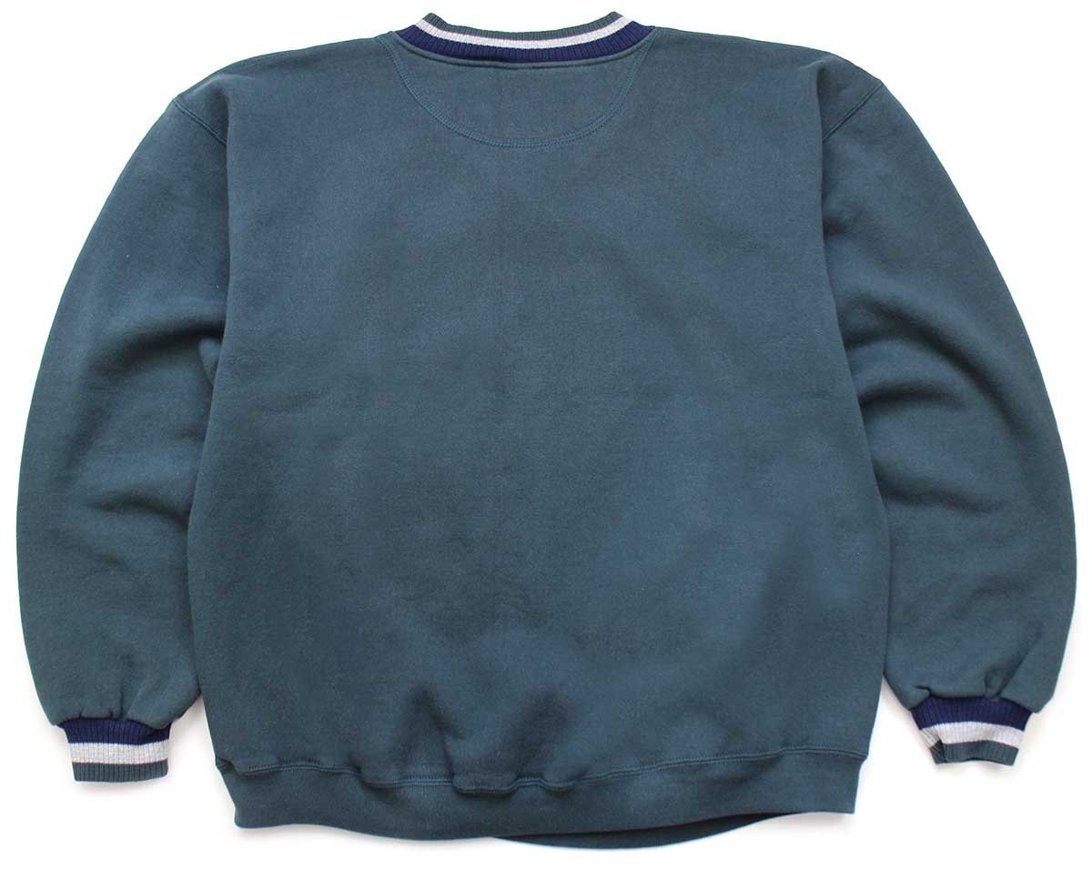 90s USA製 RUSSELLラッセル 無地 Vネック リブライン スウェット 深緑