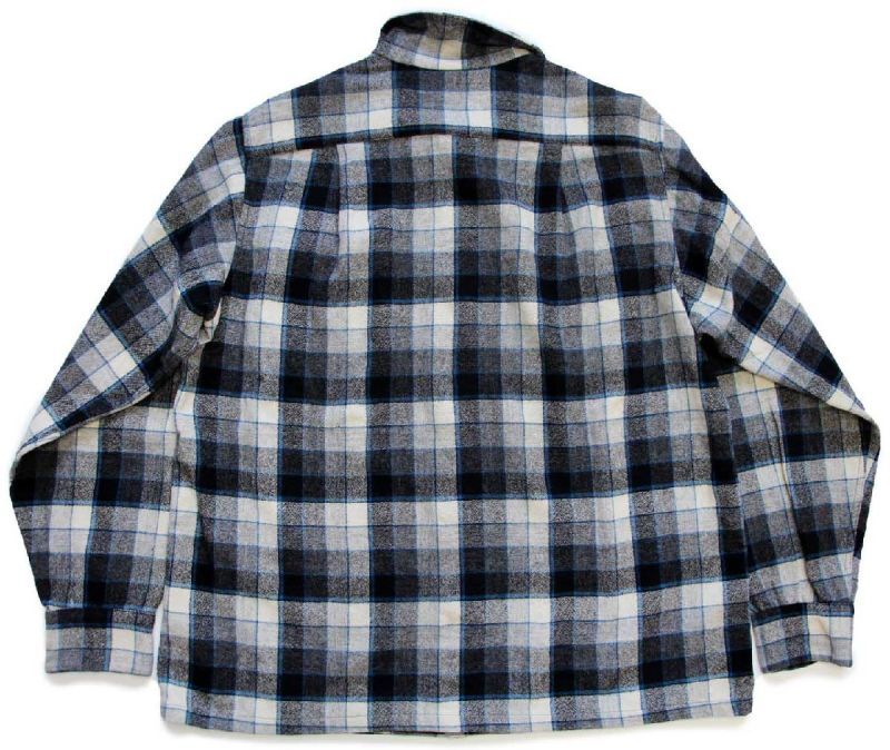 50s PENDLETONペンドルトン チェック オープンカラー ウールシャツ L