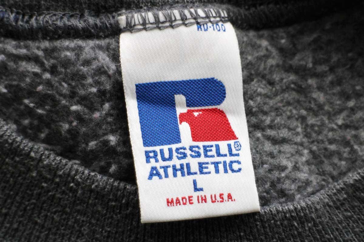 90s USA製 RUSSELLラッセル 無地 前V スウェット 杢チャコールグレー L