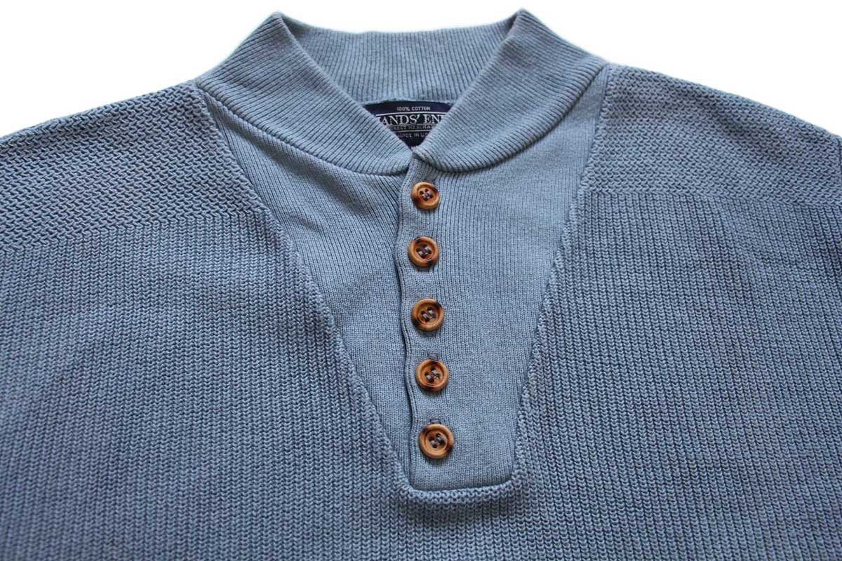 90s USA製 LANDS'ENDランズエンド 5ボタン ヘンリーネック コットン