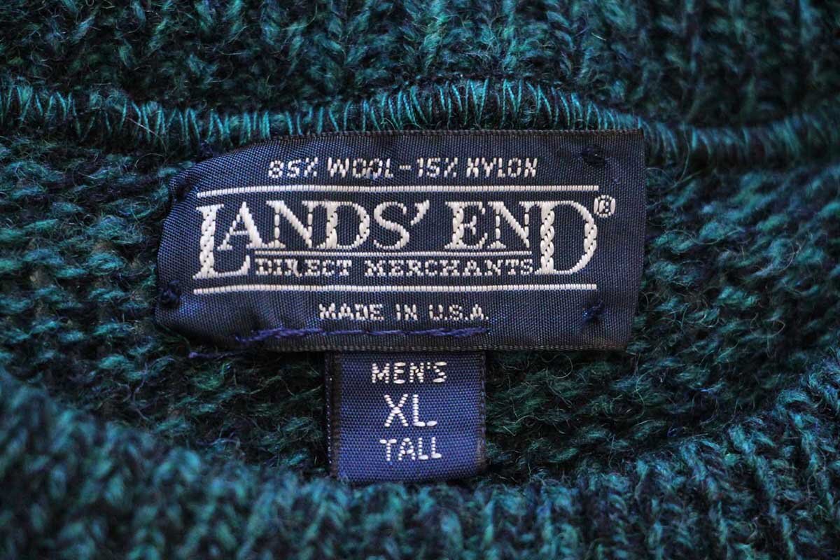 90s USA製 LANDS'ENDランズエンド 無地 ウールニット セーター