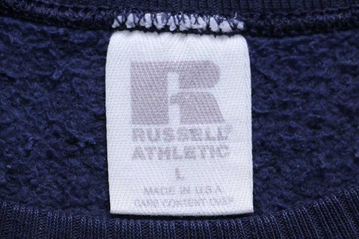 90s USA製 RUSSELLラッセル 無地 針抜きリブ スウェット 紺 L