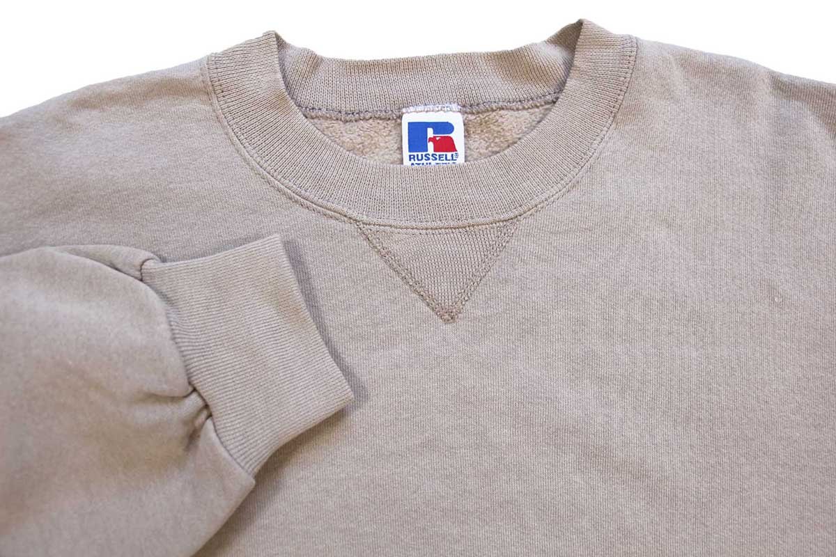 90s USA製 RUSSELLラッセル 無地 前V スウェット ブラウンベージュ L