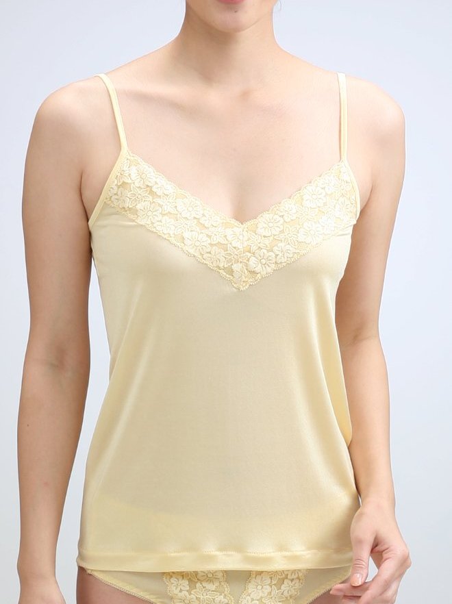 シルクニットレース付キャミソール＆ショーツセット｜シルクの