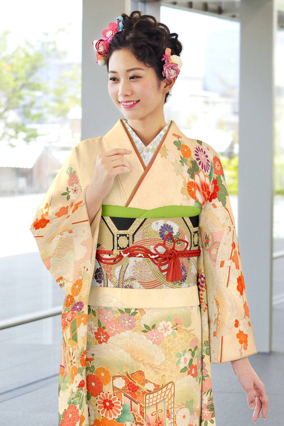 成人式レンタル振袖【手描き友禅】OR-2134 | 和泉市の成人式の前撮り