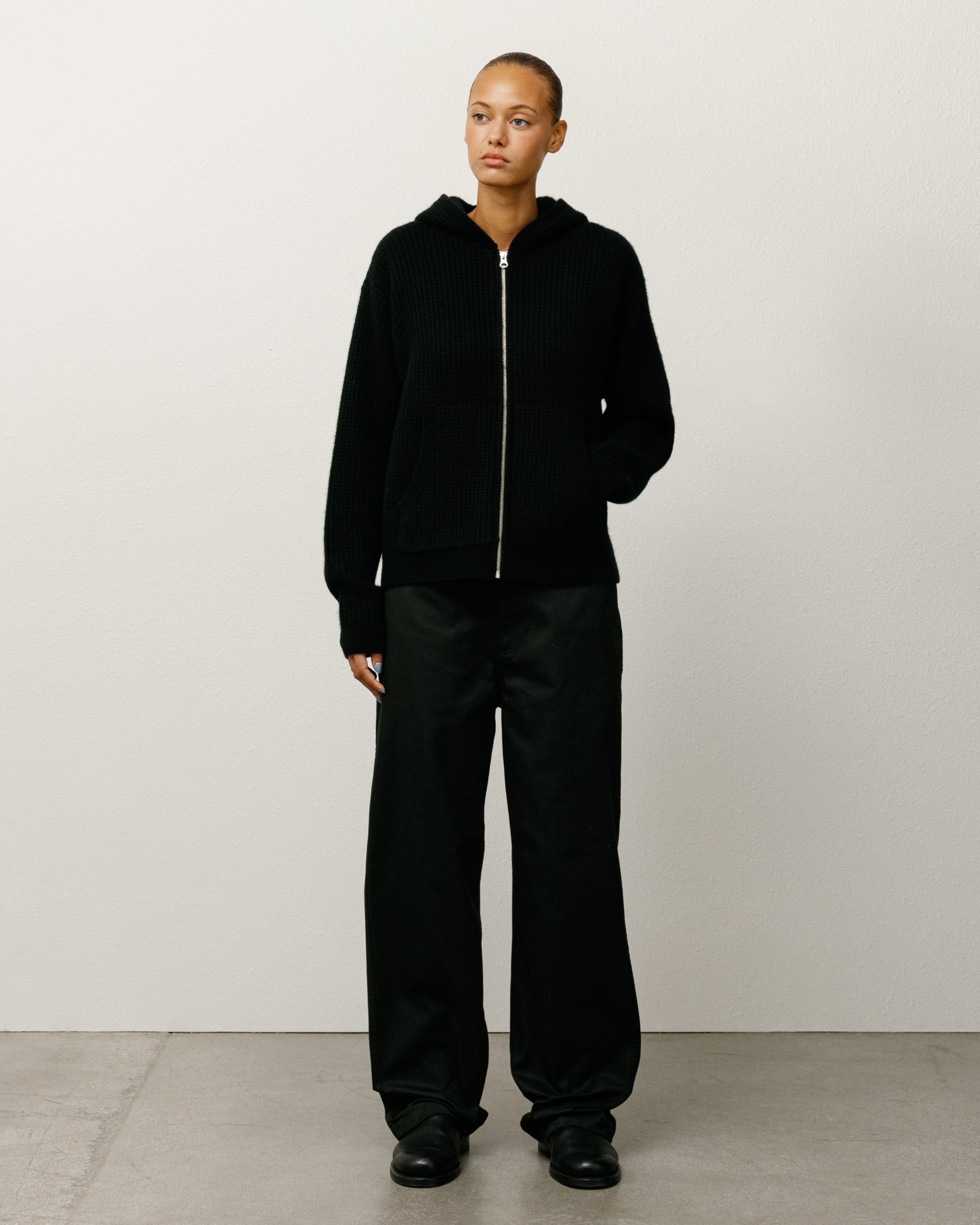 Waffle Cashmere Zip Hood Sweater – Black | Sweaters & Knits | Stüssy